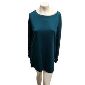 Chicos Tunic Top Wmns Dark Teal Silver Button Detail Capsule Capsule Career Work